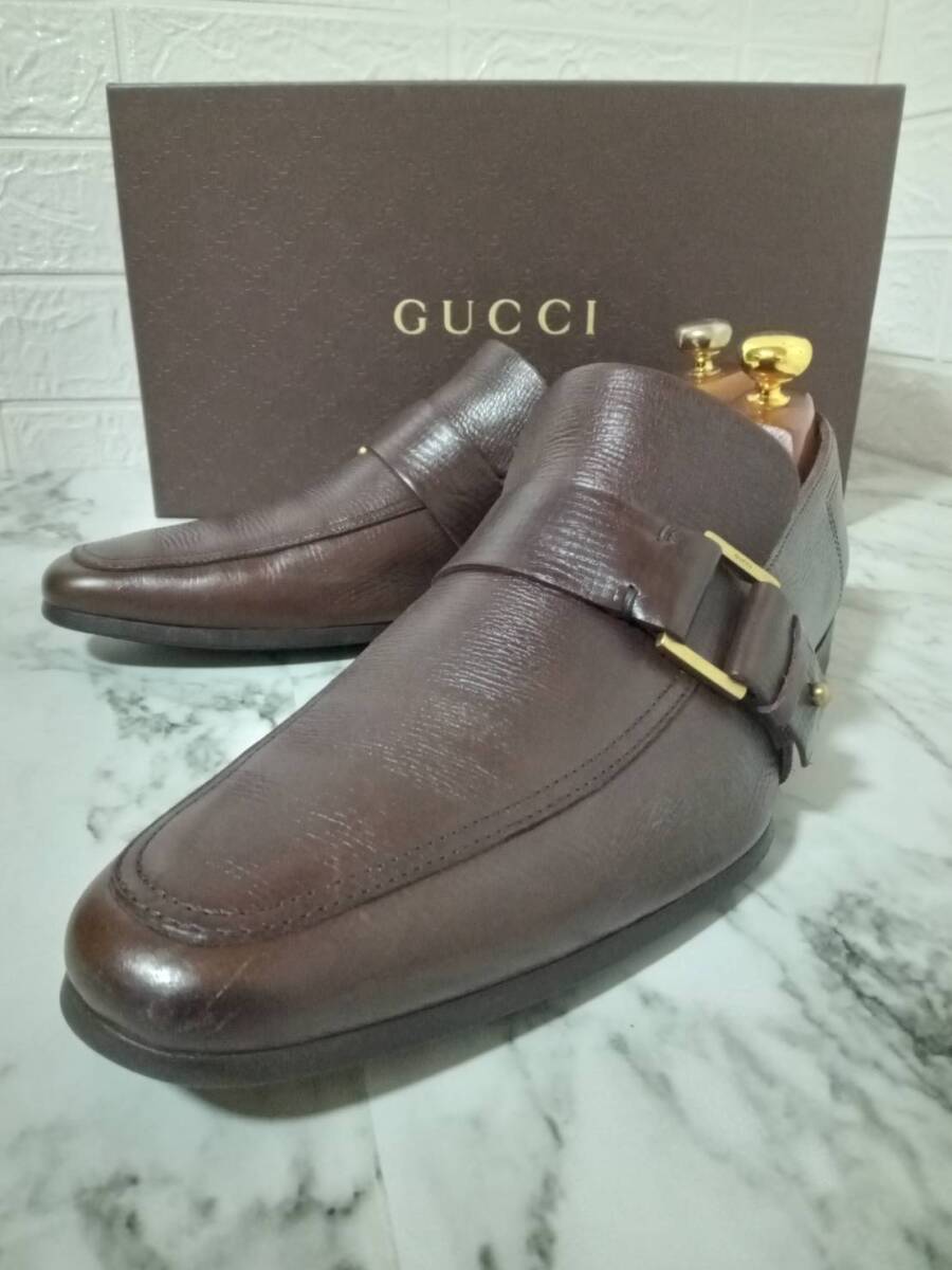 1円【極上品】グッチ　GUCCI　サイズ41 1/2 (約26㎝位)　箱・保存袋付き　本革　ビジネス　使用回数10回未満　