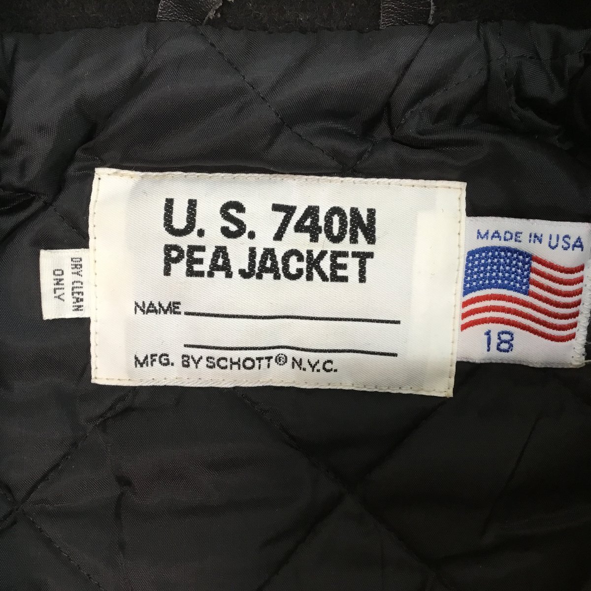 ■SCHOTT ショット ピーコート アメリカ製 Pコート USA製 キルティング 軍物 ダブル ジャケット メンズ サイズ１８ ブラック /1.6kgの画像6