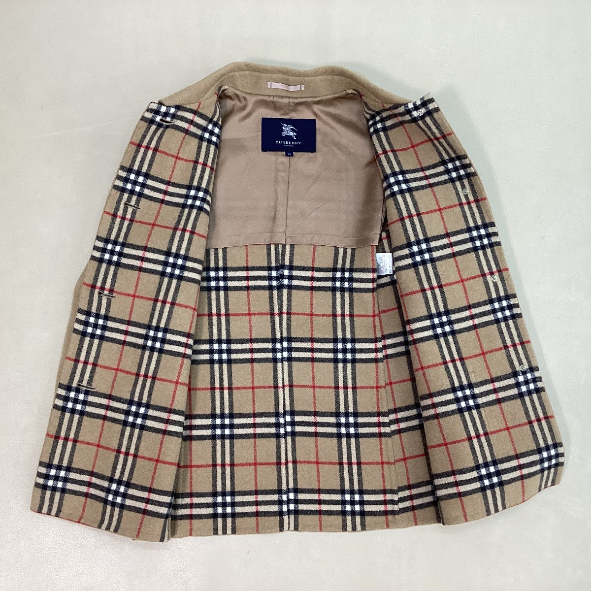 ■美品 BURBERRY LONDON バーバリー カシミア混ダブルフェイスジャケット ノバチェック 三陽商会 毛 サイズ38 キャメル/0.64kg■_画像5