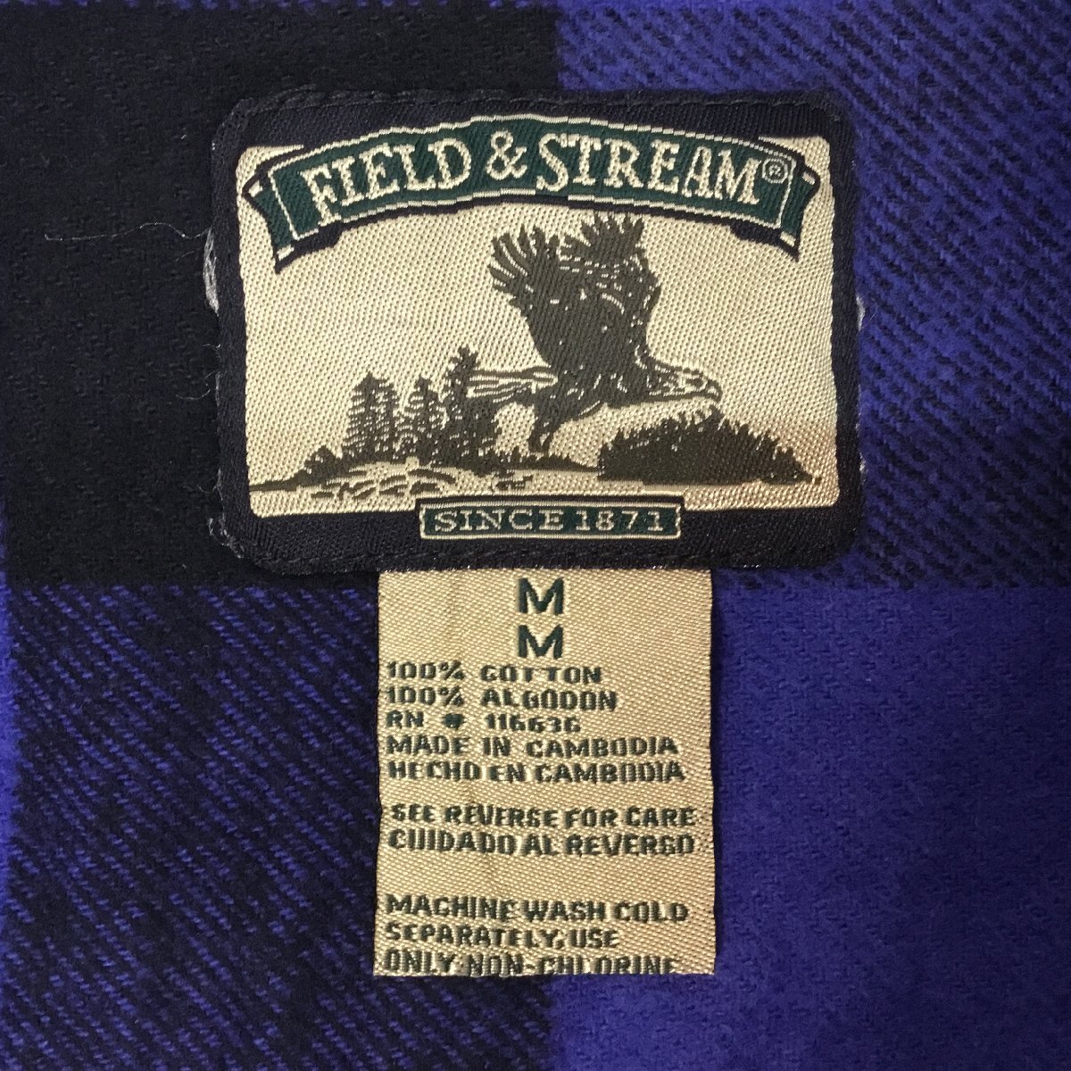 ■FIELD&STREAM フイールドアンドストリーム ヘビーネルシャツ 90's 長袖 チェック コットン メンズ サイズ M ブルー×ブラック /0.62kgの画像7