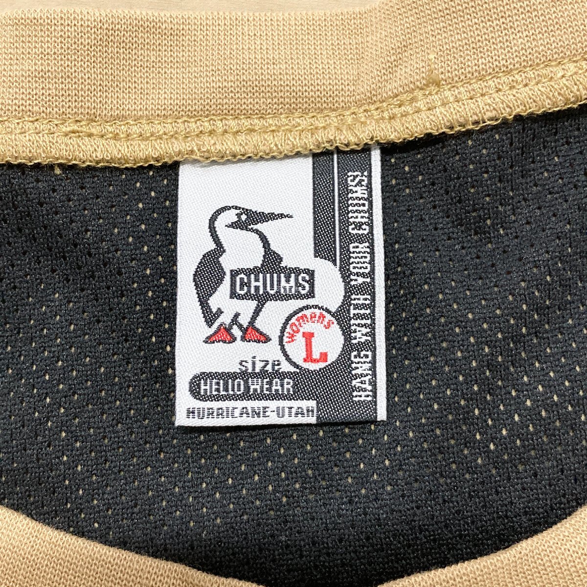 ●CHUMS チャムス ワンピース 半袖 刺繍 ロゴ ワンポイント バックプリント Iライン ベージュ系 カーキ系 サイズL レディース 0.26kg●の画像6