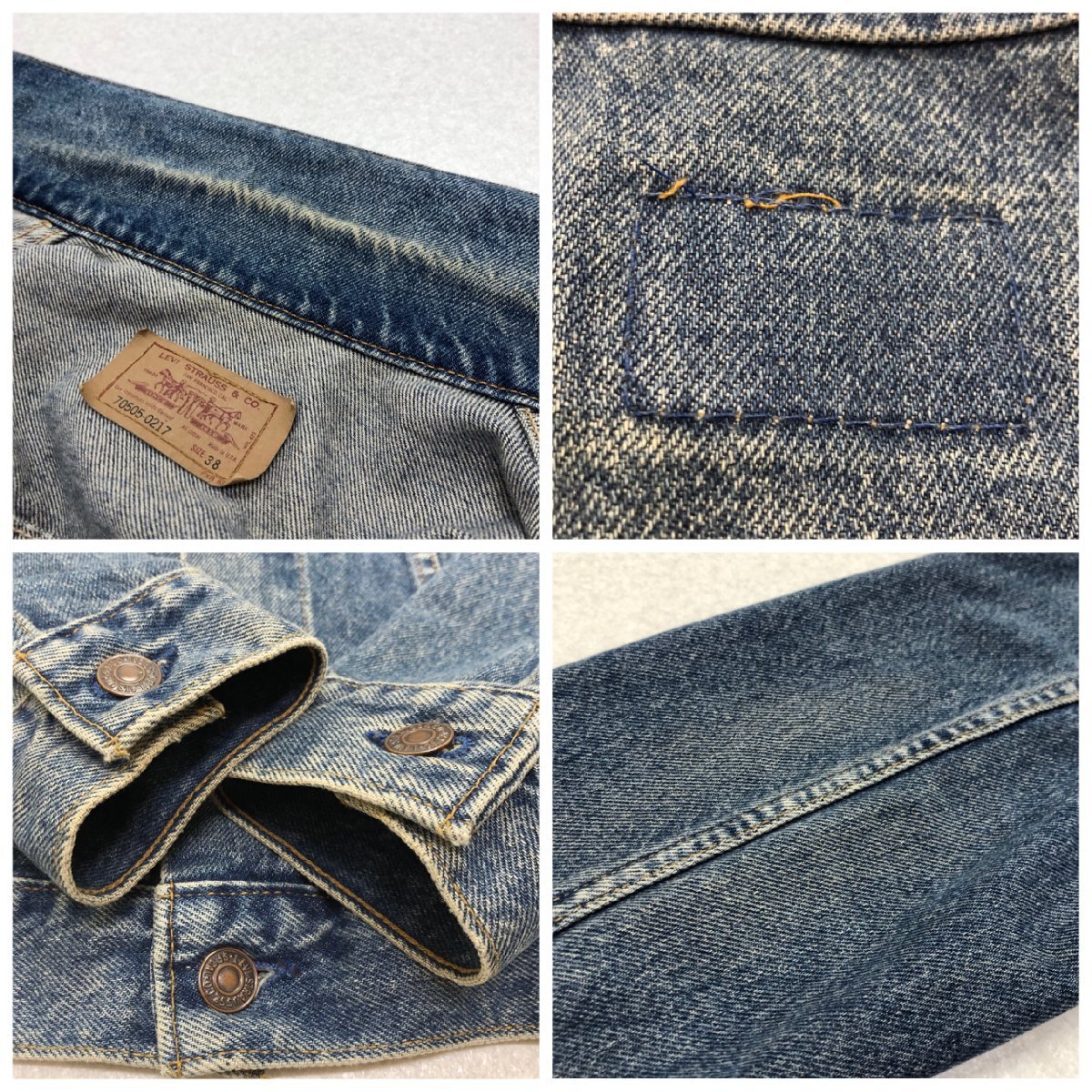 ●90s Levi's リーバイス デニムジャケット ジージャン スモールe 紙パッチ USA製 刻印715 70505-0217 ブルー系 size38 メンズ 0.85kg●の画像9