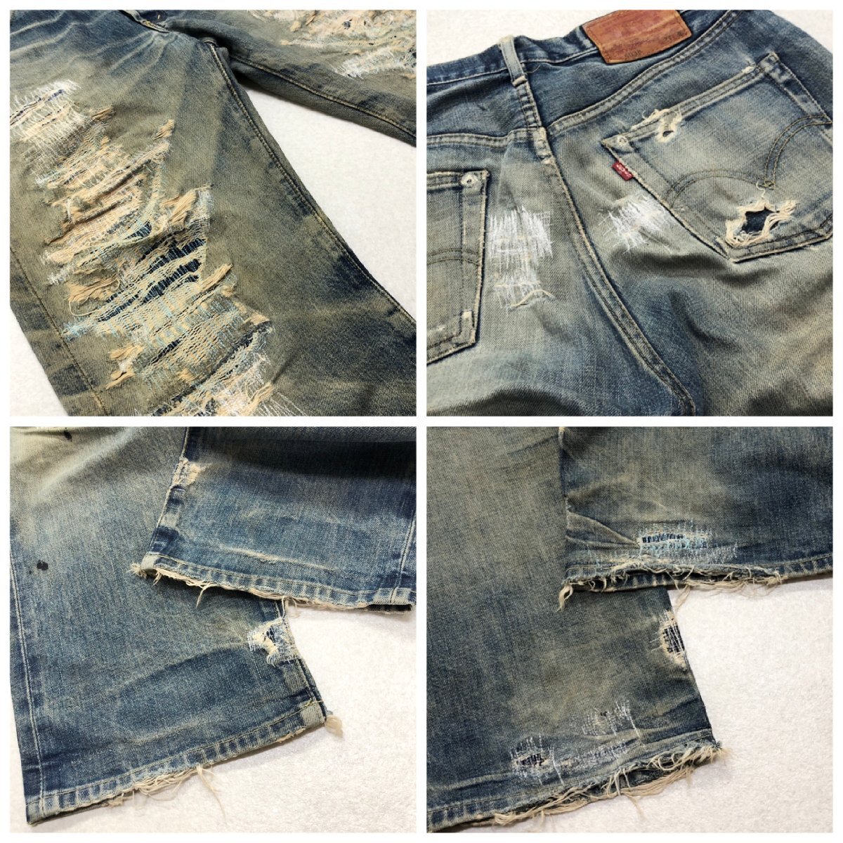 ●90s Levi's リーバイス デニムパンツ 503B ビッグE 革パッチ ボタン裏刻印J22 赤耳 ボタンフライ ダメージ加工 W33/L36 メンズ 0.75kg●の画像5