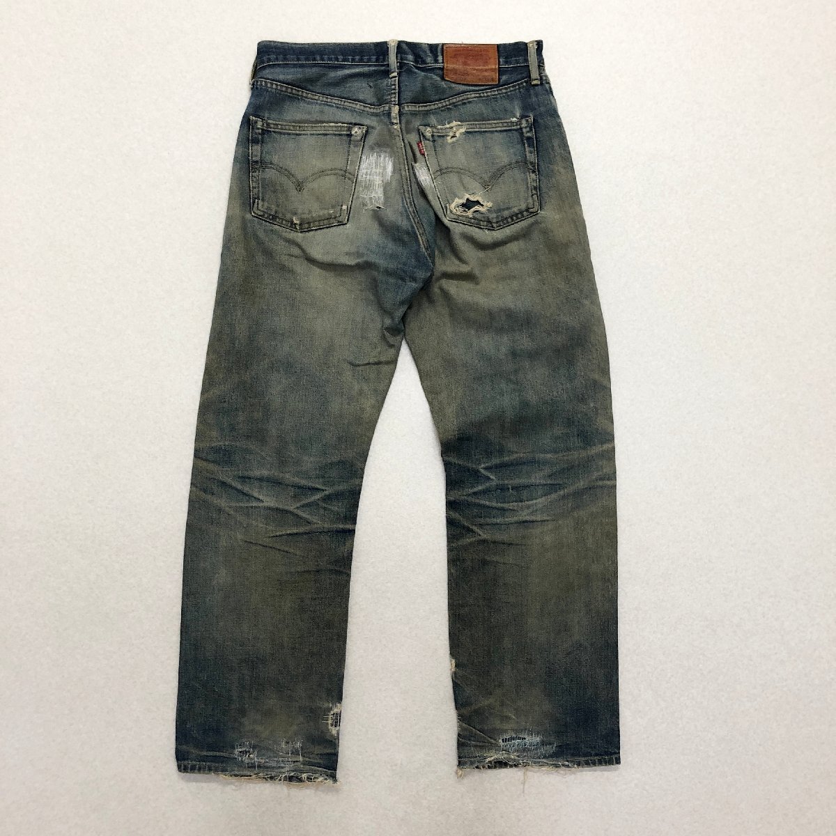 ●90s Levi's リーバイス デニムパンツ 503B ビッグE 革パッチ ボタン裏刻印J22 赤耳 ボタンフライ ダメージ加工 W33/L36 メンズ 0.75kg●の画像2