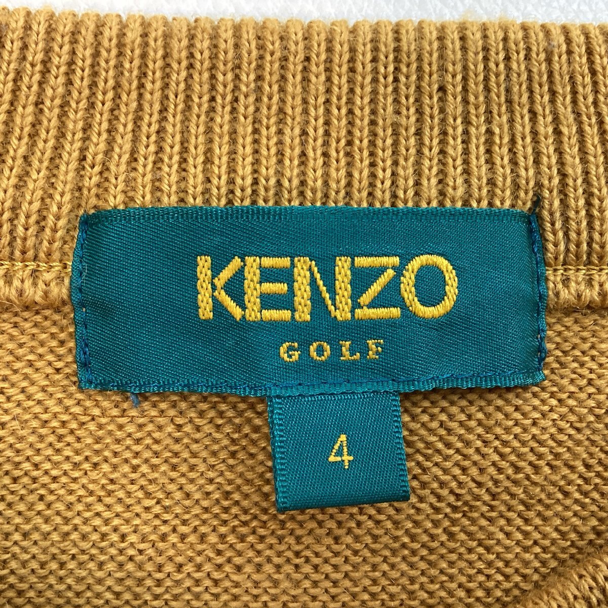 ■KENZO GOLF ケンゾー ゴルフ セーター ニット ロゴ刺繍 レトロ 古着 日本製 小杉産業 メンズ サイズ4 オレンジｘ白/0.44kg■の画像5