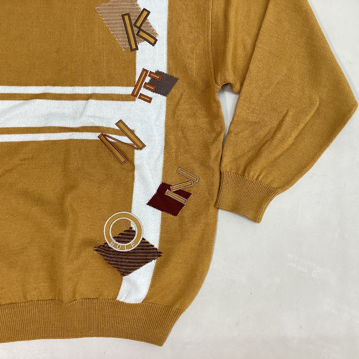 ■KENZO GOLF ケンゾー ゴルフ セーター ニット ロゴ刺繍 レトロ 古着 日本製 小杉産業 メンズ サイズ4 オレンジｘ白/0.44kg■の画像4
