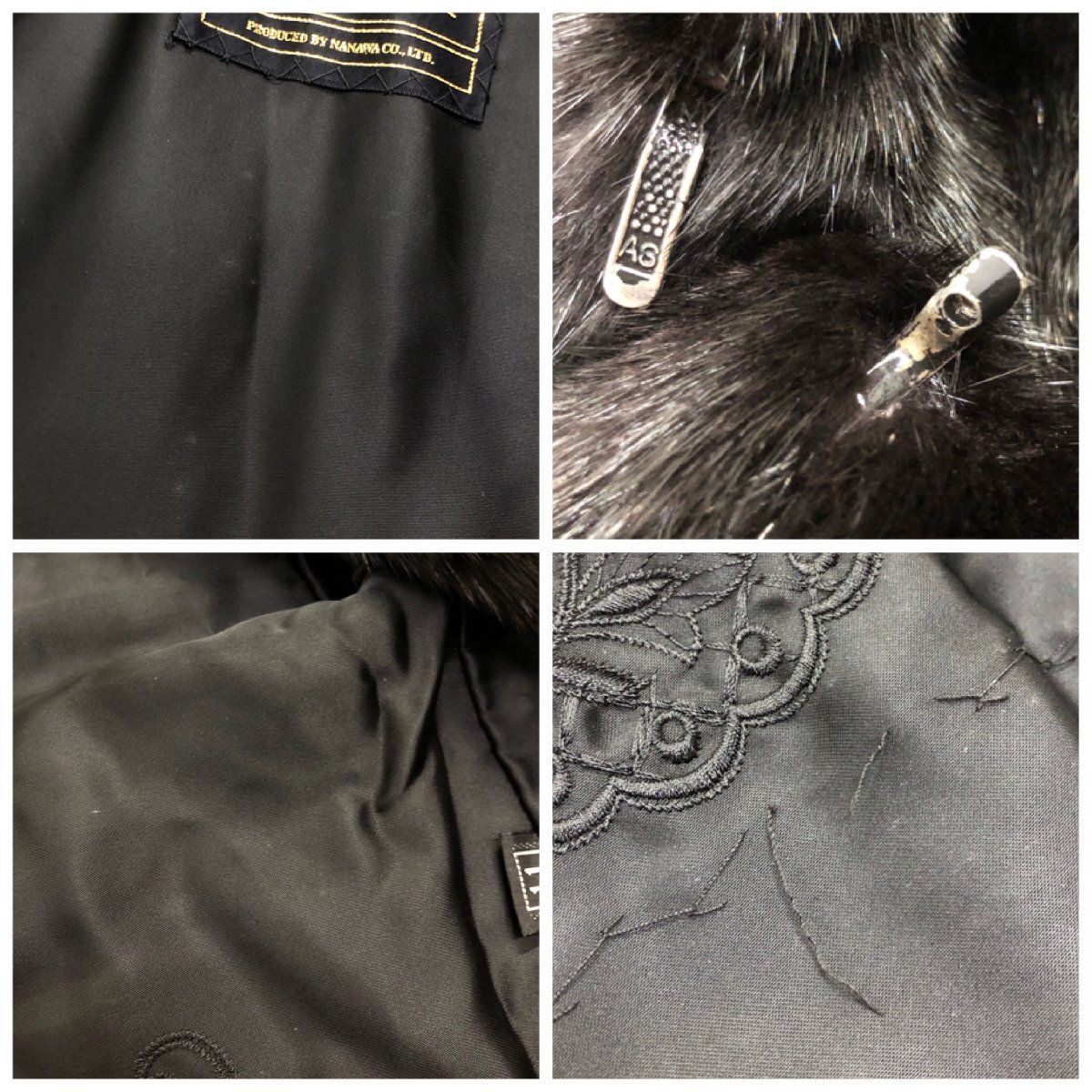 ●SAGA MINK ADMIRER サガミンク コート ジャケット ミンク リアルファー 毛皮 金タグ 裏地刺繍 ブラック size11 レディース 1.43㎏●の画像9
