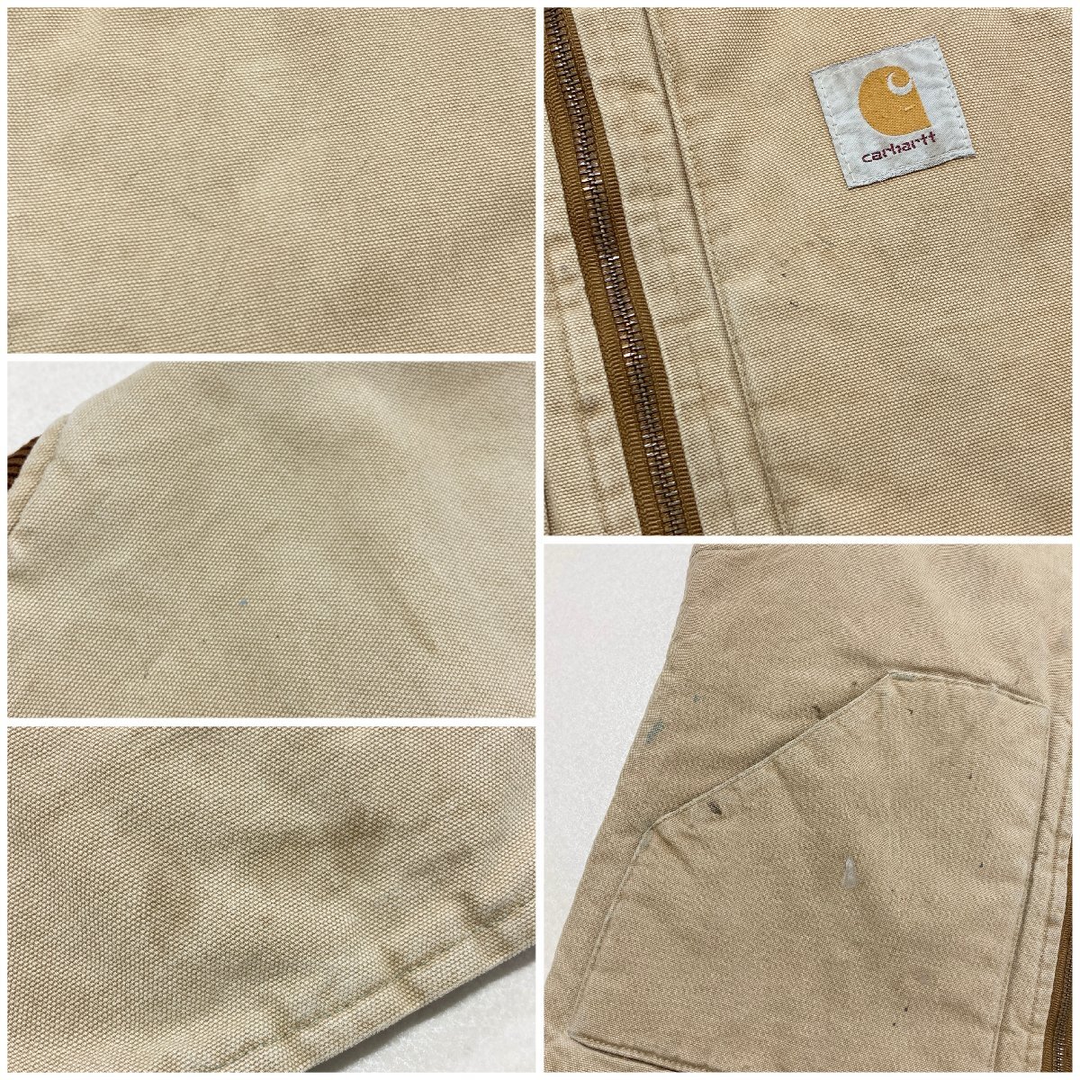 ●80s ヴィンテージ carhartt カーハート ベスト 上着 ワークウェア ダック地 刺繍タグ 星形タグ USA製 ベージュ系 sizeM メンズ 0.65kg●の画像8