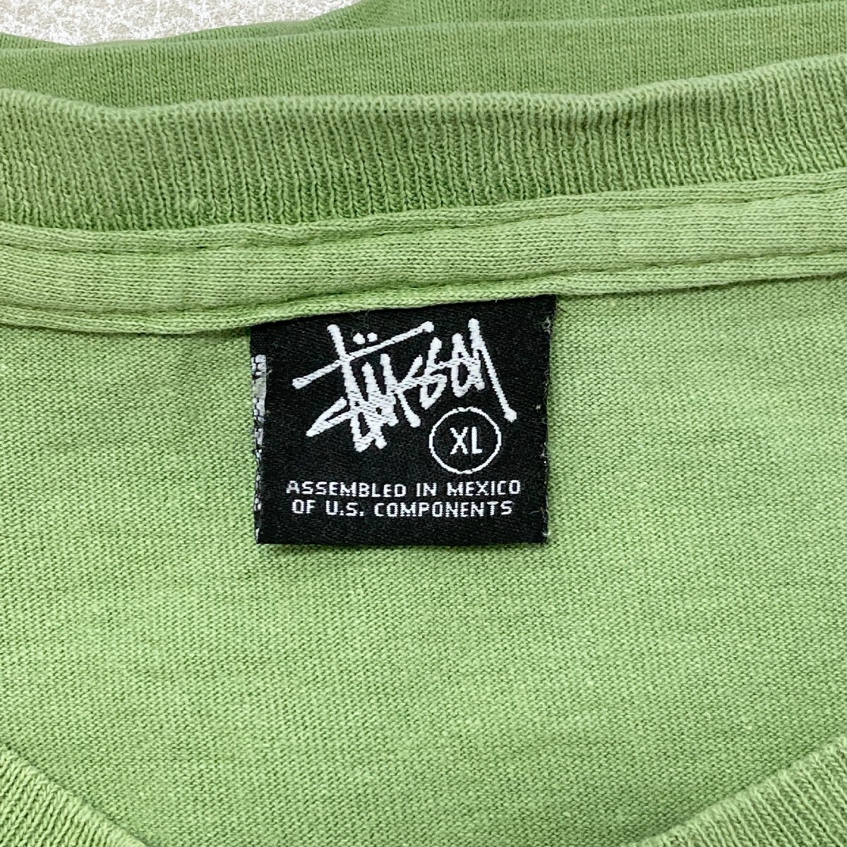 ●00s 初期 STUSSY ステューシー Tシャツ トップス 半袖 フロントデザイン プリント 斜タグ バイアスタグ グリーン系 メンズXL 0.25kg●の画像5