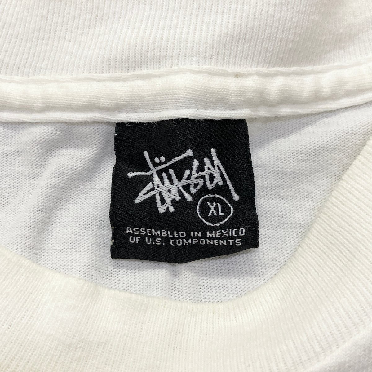 ●00s STUSSY ステューシー Tシャツ トップス 半袖 ロゴ プリント 初期タグ 斜タグ バイアスタグ ホワイト メンズ サイズXL 0.27kg●