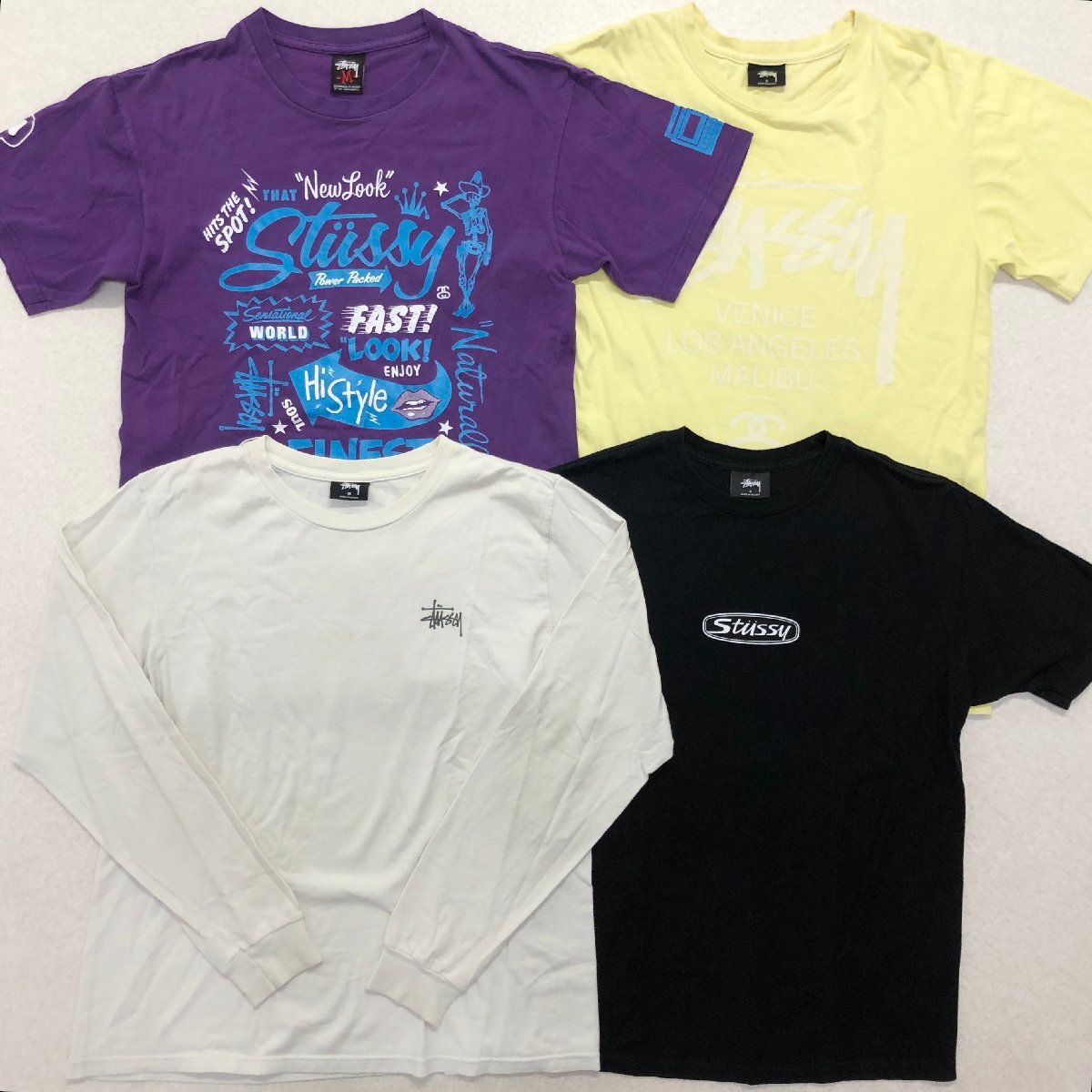 ●STUSSY ステューシー Tシャツ トップス 半袖 長袖 4点 まとめ売り ロゴ バックプリント コットン100 サイズMIX メンズ 卸 現状品 0.8kg●