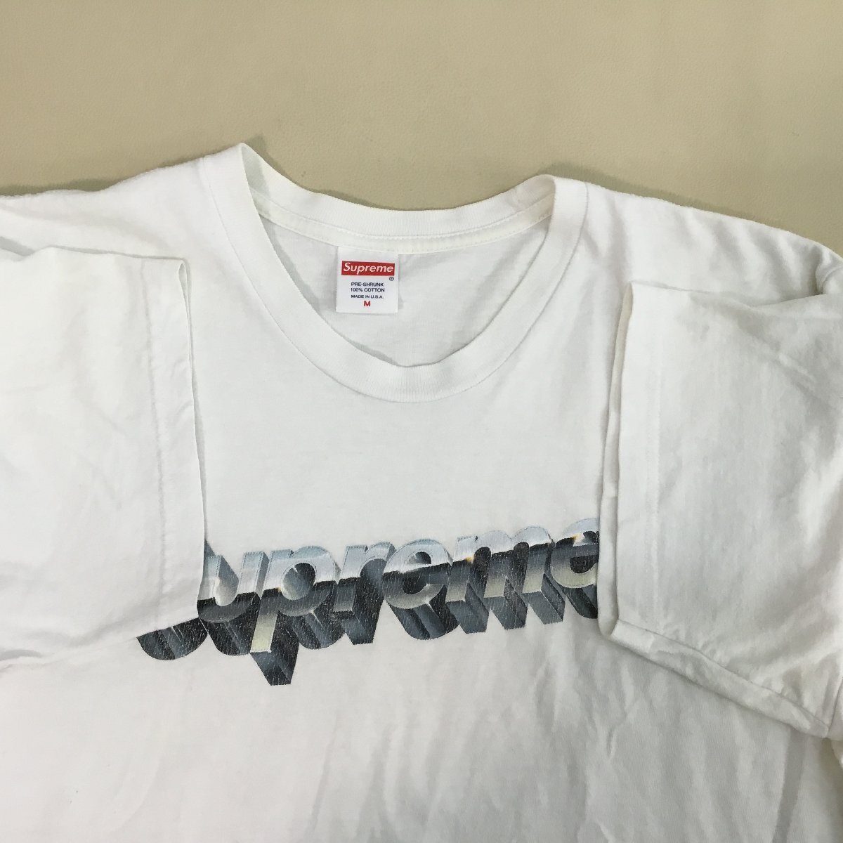 ■【送料198円】Supreme シュプリーム Tシャツ chrome logo tee 半袖 ロゴ USA製 コットン メンズ サイズ M ホワイト/0.22㎏■の画像3