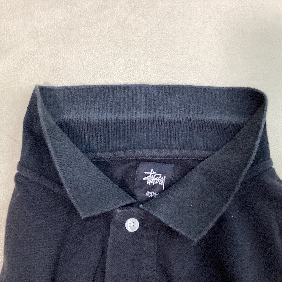■STUSSY ステューシー ポロシャツ ライオン刺繍 鹿子 コットン 半袖 ワンポイント ストリート メンズ サイズM 黒 ブラック/0.30kg■の画像10