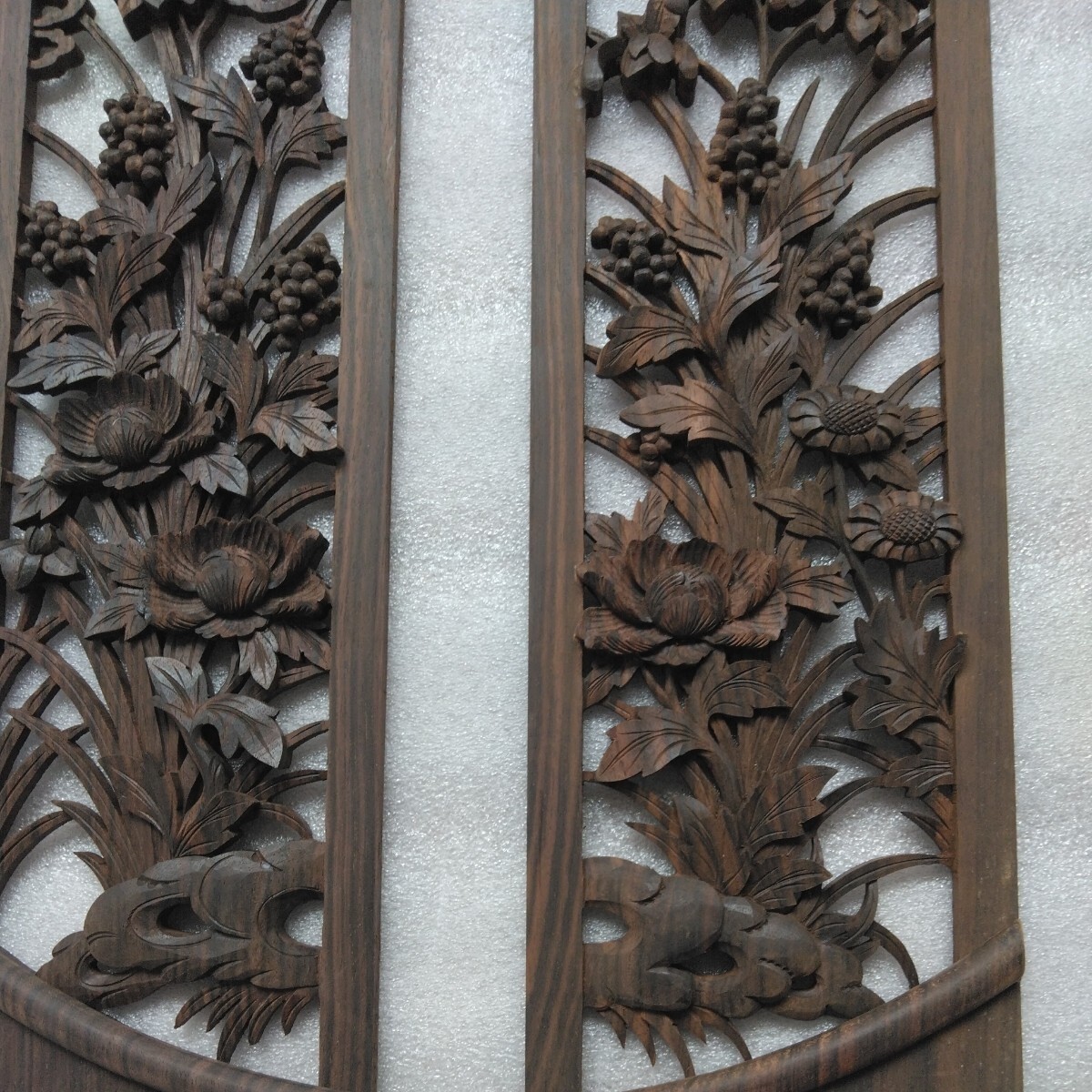 【送料込み】黒檀 透かし彫り飾り板4枚セット 管理番号（1605）デッドストック 木製彫刻 生地仕上の画像6