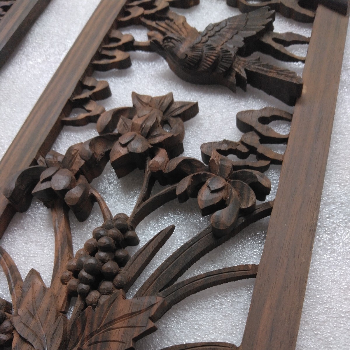 【送料込み】黒檀 透かし彫り飾り板4枚セット 管理番号（1605）デッドストック 木製彫刻 生地仕上の画像9
