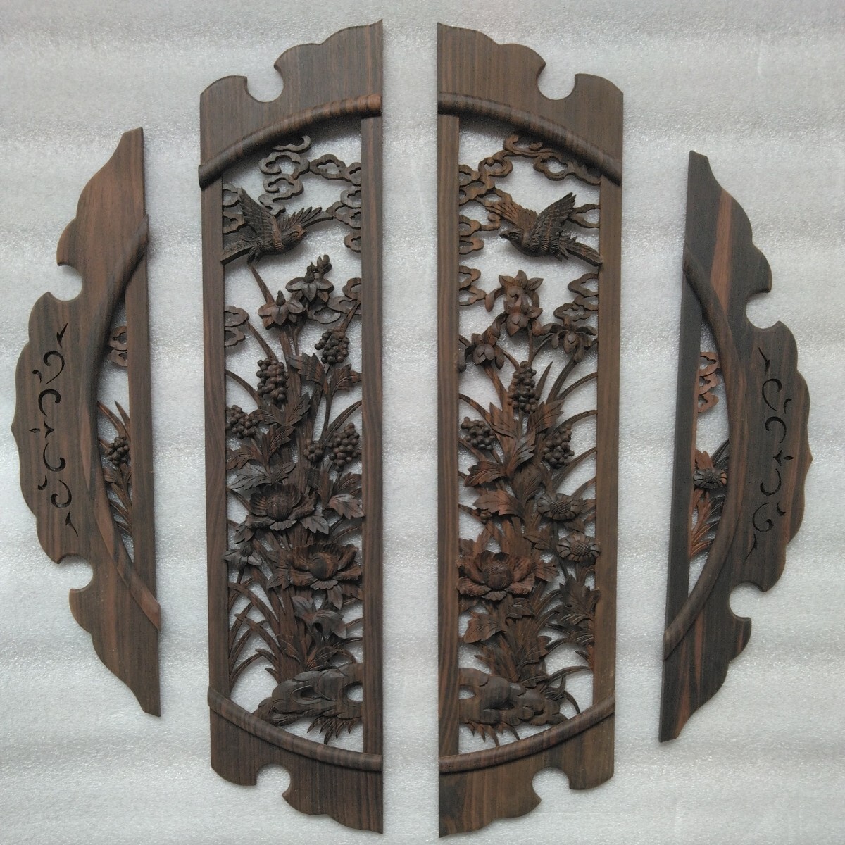 【送料込み】黒檀 透かし彫り飾り板4枚セット 管理番号（1605）デッドストック 木製彫刻 生地仕上の画像2