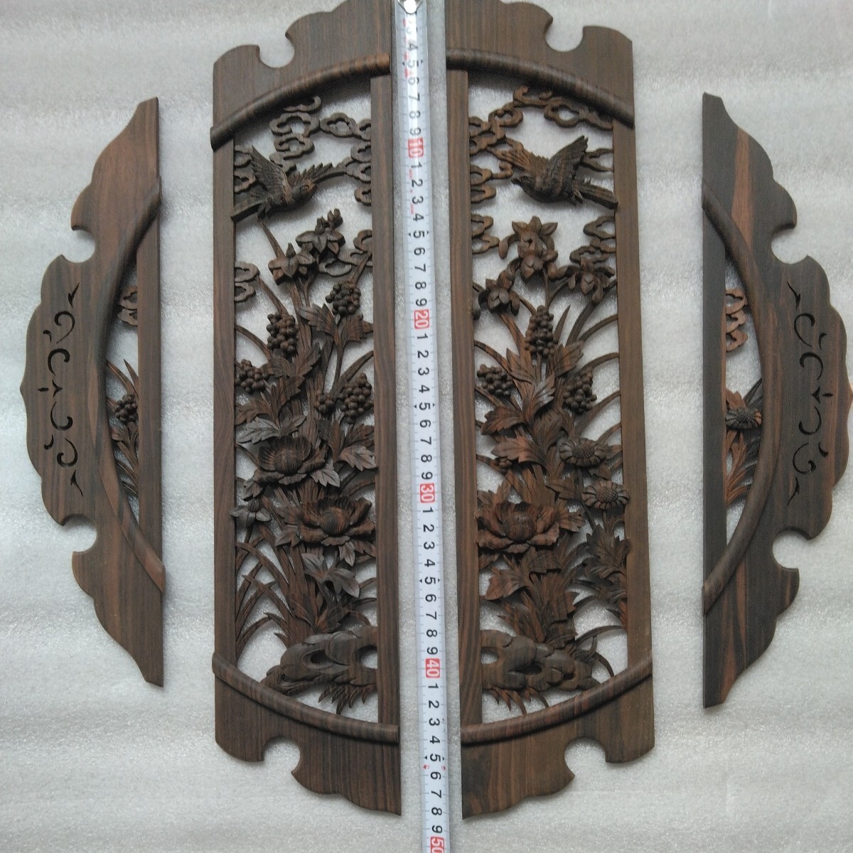 【送料込み】黒檀 透かし彫り飾り板4枚セット 管理番号（1605）デッドストック 木製彫刻 生地仕上の画像3