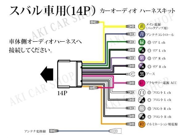 スバル14Ｐ オーディオハーネス　ナビ送料無料　取り付け　変換ケーブル　社外ナビ　配線図付き AO3-Ｒ1_画像2