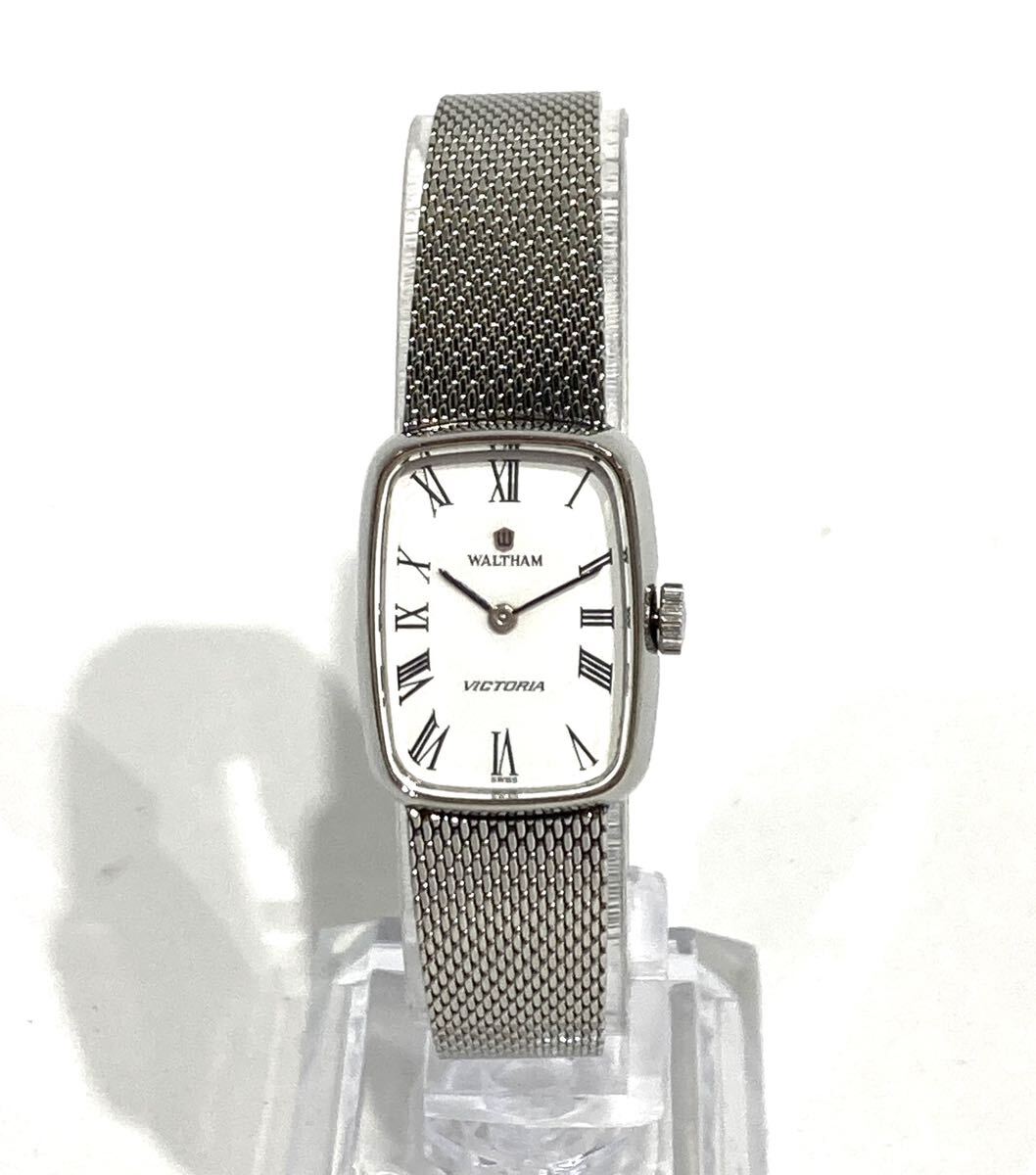 bk-745 手巻き WALTHAM ウォルサム スクエア型 VICTORIA ヴィクトリア 白文字盤 レディース腕時計 (O159-7)の画像1