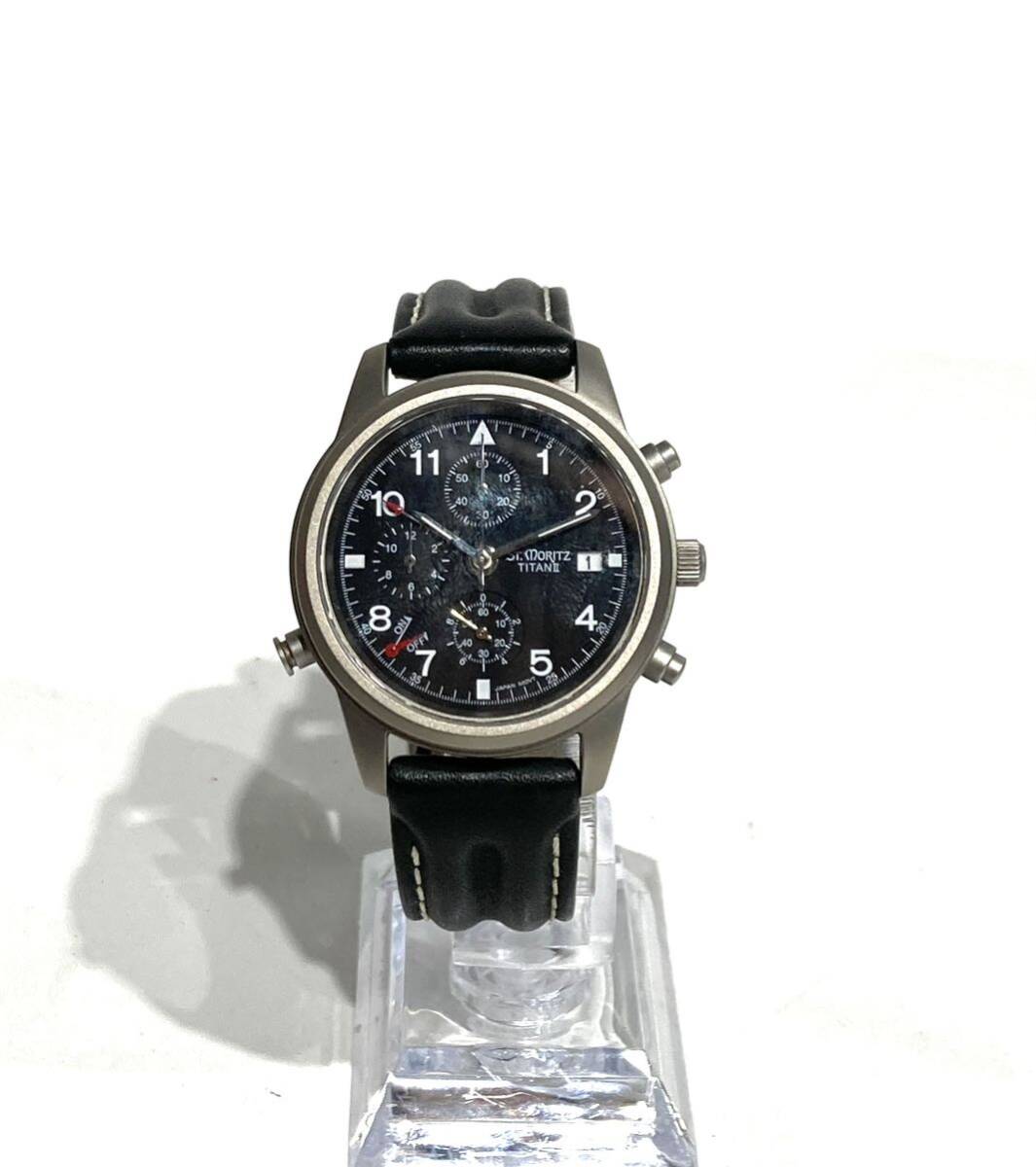 ★bk-764 ST.MORITZ サンモリッツ クオーツ 腕時計 メンズ クロノグラフ チタン ケース付き(T195-7)_画像2