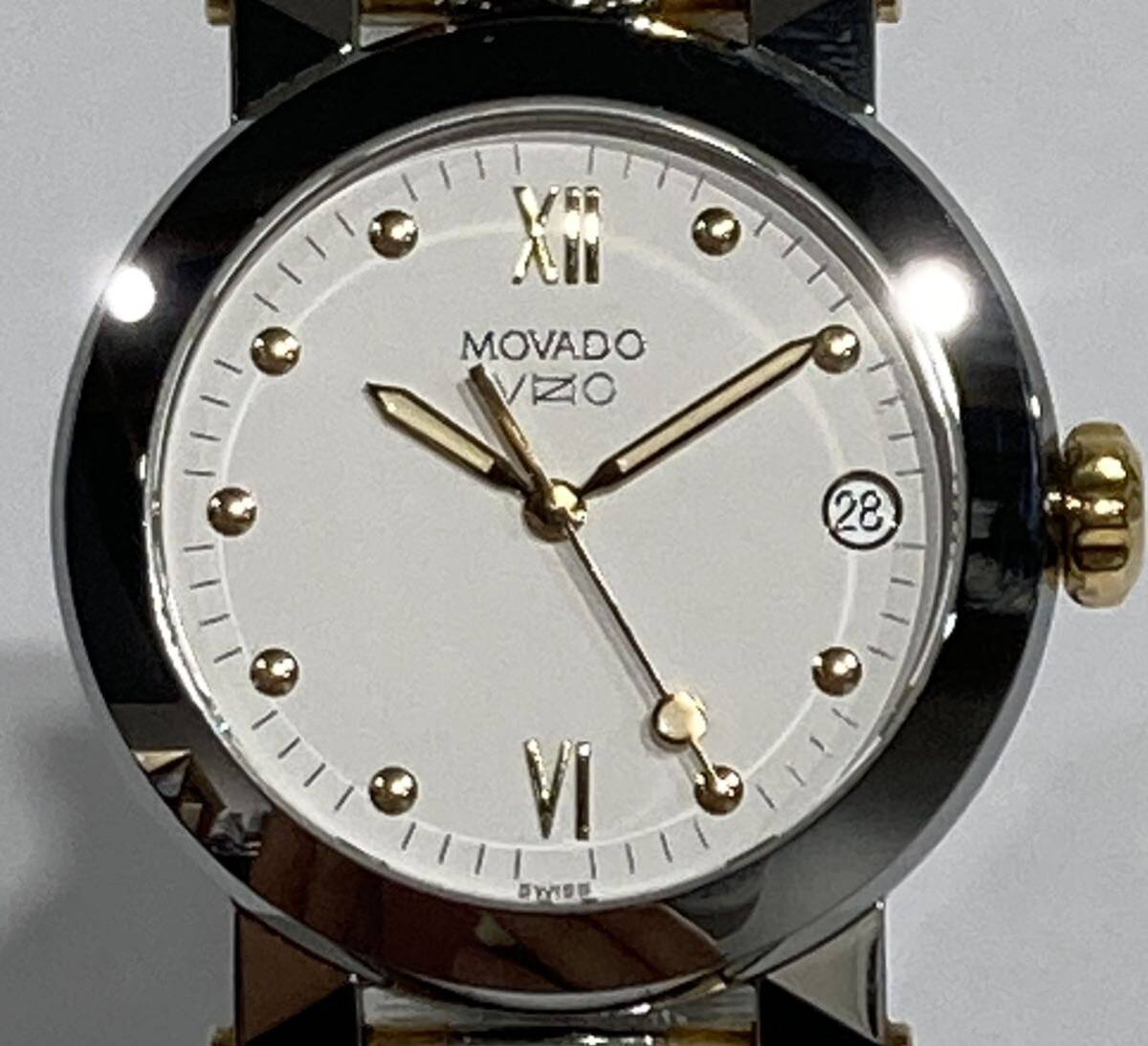 bk-743 MOVADO モバード ビジオ SS ホワイト文字盤 クオーツ メンズ 腕時計(O159-5)の画像2