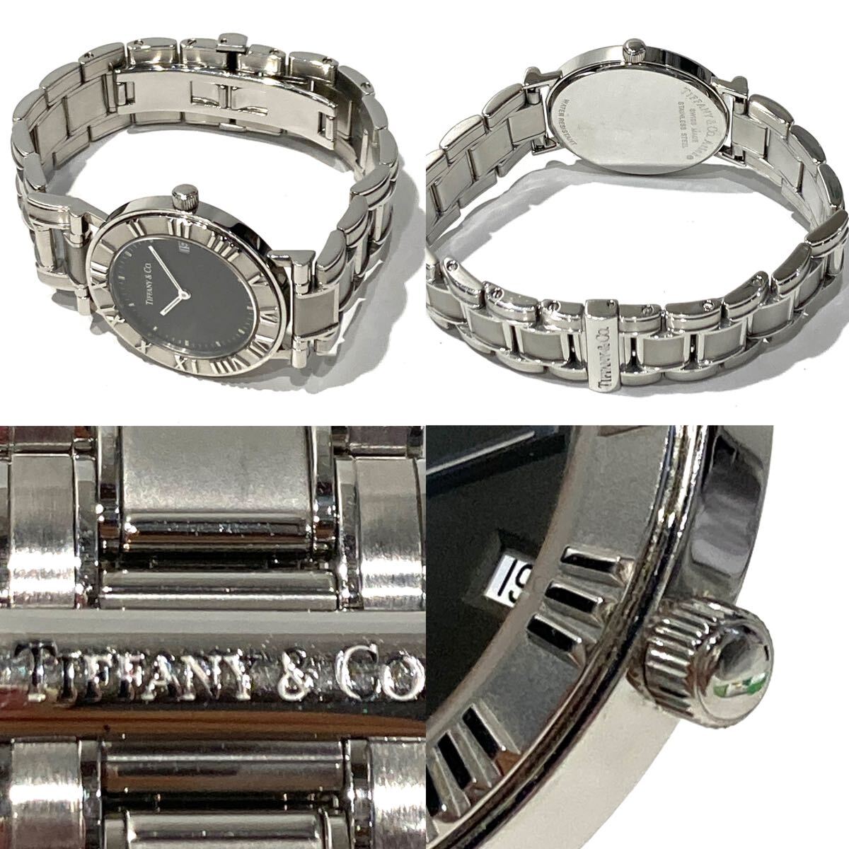 bk-692 Tiffany ティファニー アトラス 9N0293498 QZ デイト 黒文字盤 ANT レディース腕時計 説明書 箱付き(Y213-7)の画像9
