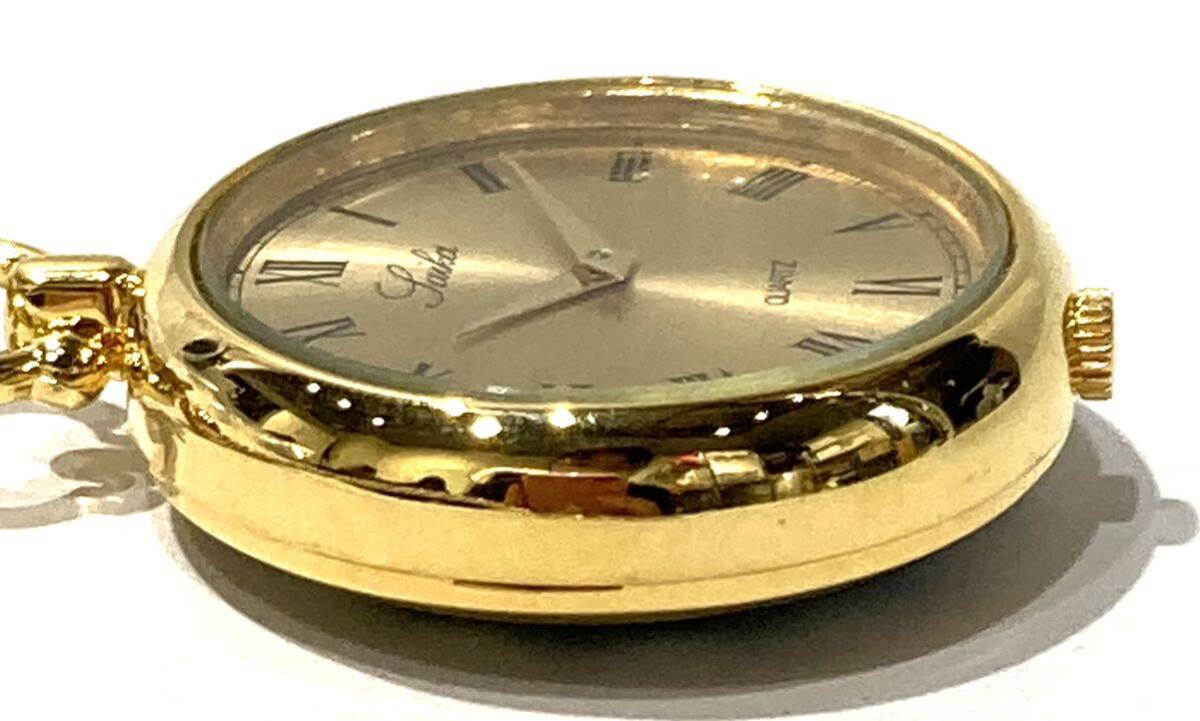 bk-723 Taika タイカ 懐中時計 和装時計 金文字盤 ポケットウォッチ ゴールド クォーツ ローマン数字(O152-3)の画像7