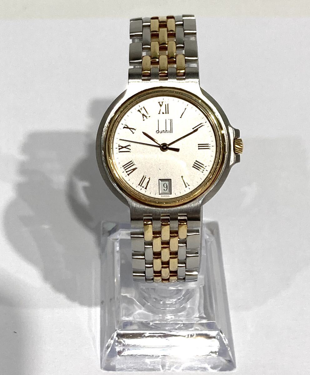 bk-742 ダンヒル dunhill ライトシルバー色系文字盤 クォーツ ゴールド&シルバー コンビ メンズ 腕時計 稼働品(O159-4)の画像1