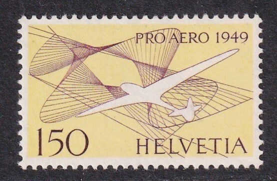 ●スイス/航空 ≪グライダーと航空図面≫1949年 1種完 Scott#C45_画像1