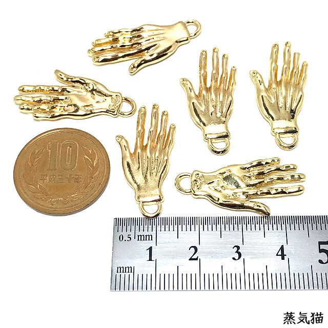 c0869 魔術師の怪しげな手チャーム ゴールド 6個【謎刻印 ピアス イヤリング ハンドメイド用アクセサリーパーツ素材】蒸気猫パーツ