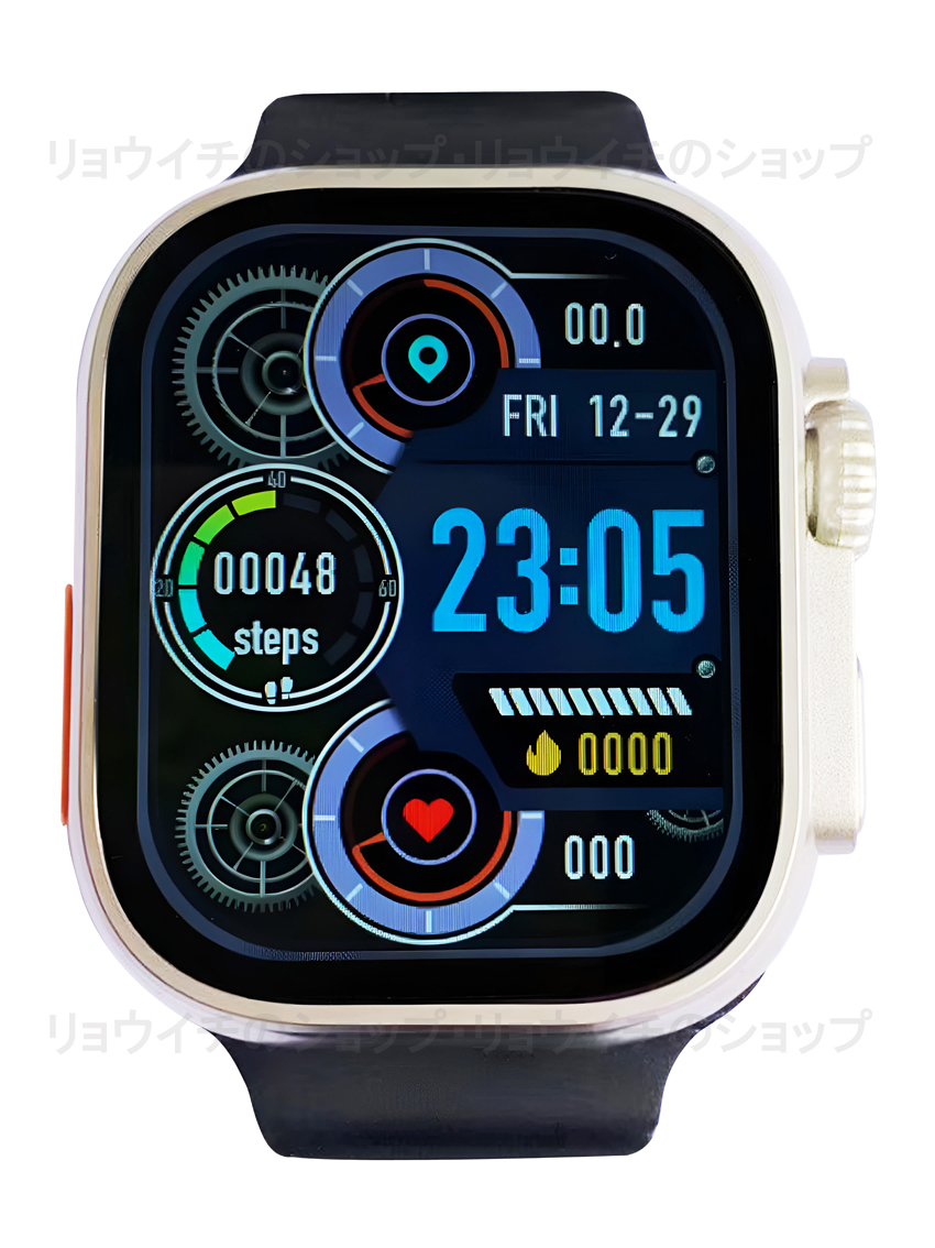 送料無料 Apple Watch 代替品 2.19インチ 大画面 S9 Ultra スマートウォッチ ブラック 通話 音楽 健康 多機能 スポーツ 防水 血中酸素 血圧_画像1