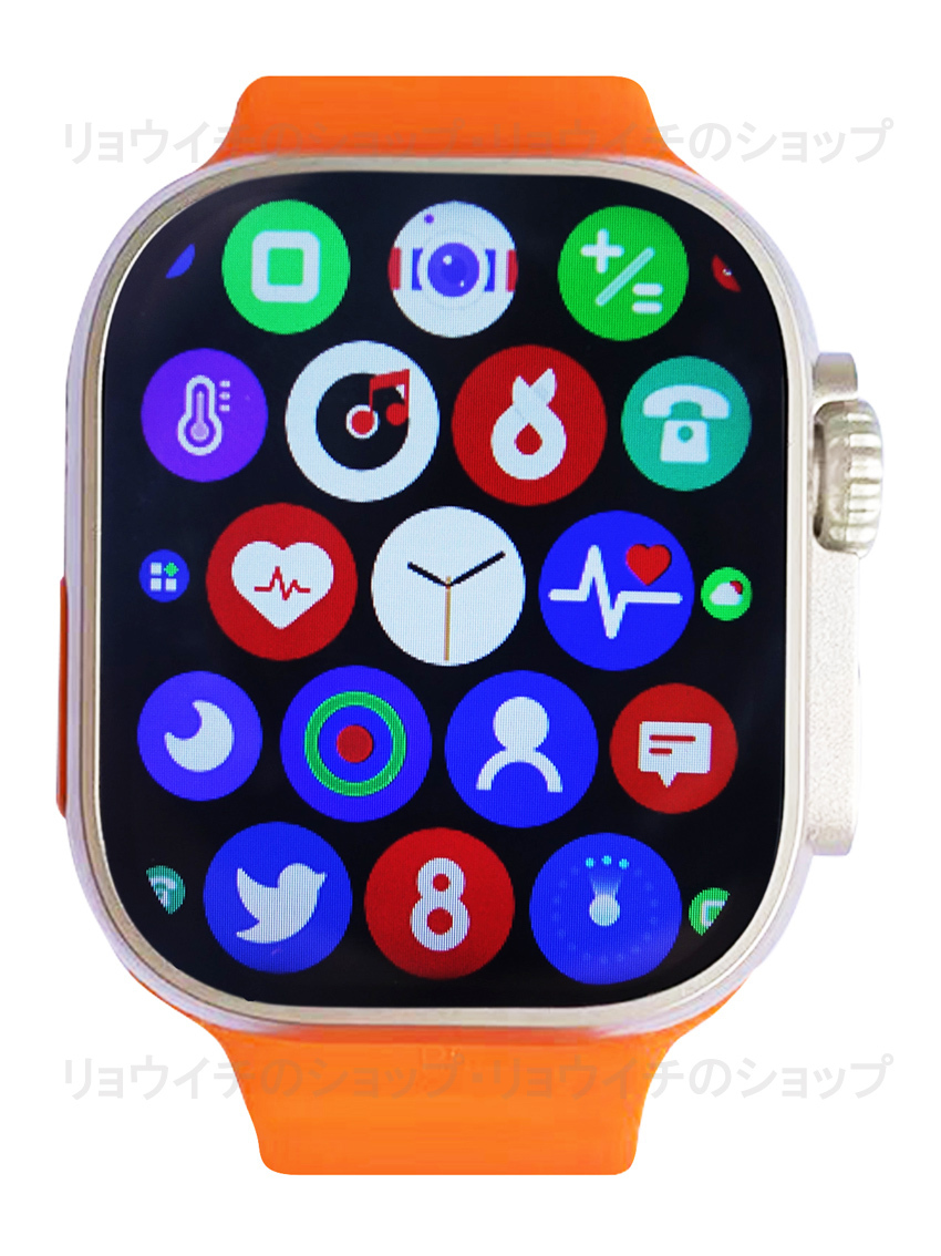 送料無料 Apple Watch 代替品 2.19インチ 大画面 S9 Ultra スマートウォッチ オレンジ 多機能 通話 音楽 健康 スポーツ 防水 血中酸素 血圧_画像3