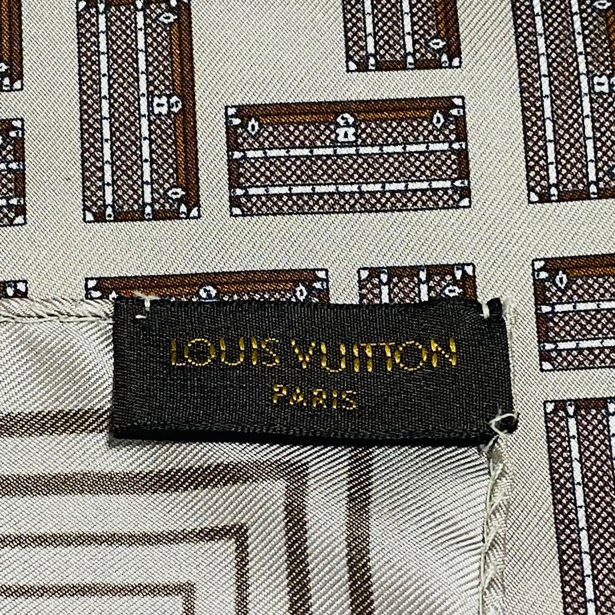 極美品★Louis Vuitton★ ミニスカーフ トランク シルク グレージュ