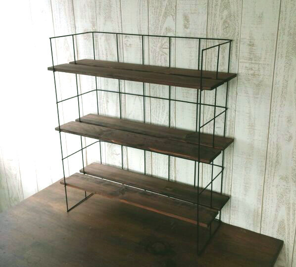 SALE* arrange free shelf # iron × wood * board length 56×6 sheets * dark oak color * height 60 width 50 depth 20* in dust real 