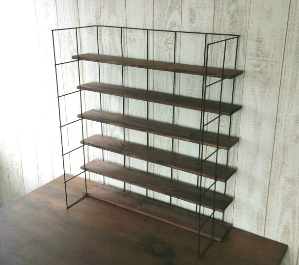 SALE* arrange free shelf # iron × wood * board length 56×6 sheets * dark oak color * height 60 width 50 depth 20* in dust real 
