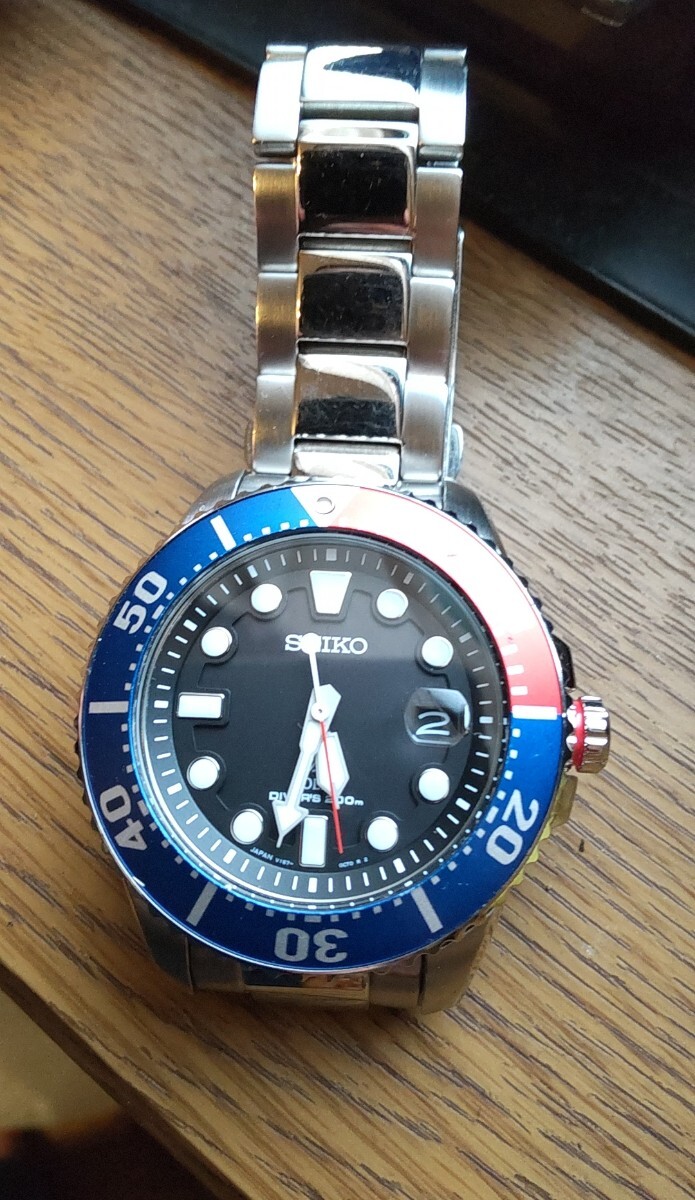 清潔/美品部類/稼動品★SEIKO★PROSPEX★V157-0DF0/SBDJ047★青赤ペプシソーラーダイバーズウォッチメンズ腕時計稼働品_画像3