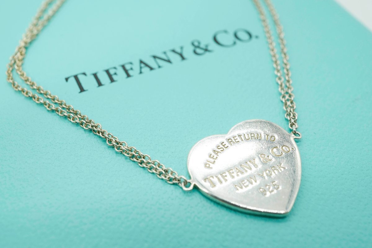 1円～ 【美品】Tiffany&Co. ティファニー ダブル チェーン リターントゥ ハート シルバー ブレスレット AG925 SV925_画像1