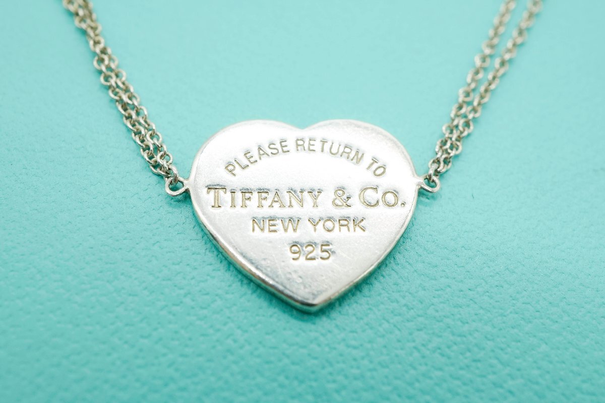 1円～ 【美品】Tiffany&Co. ティファニー ダブル チェーン リターントゥ ハート シルバー ブレスレット AG925 SV925の画像2