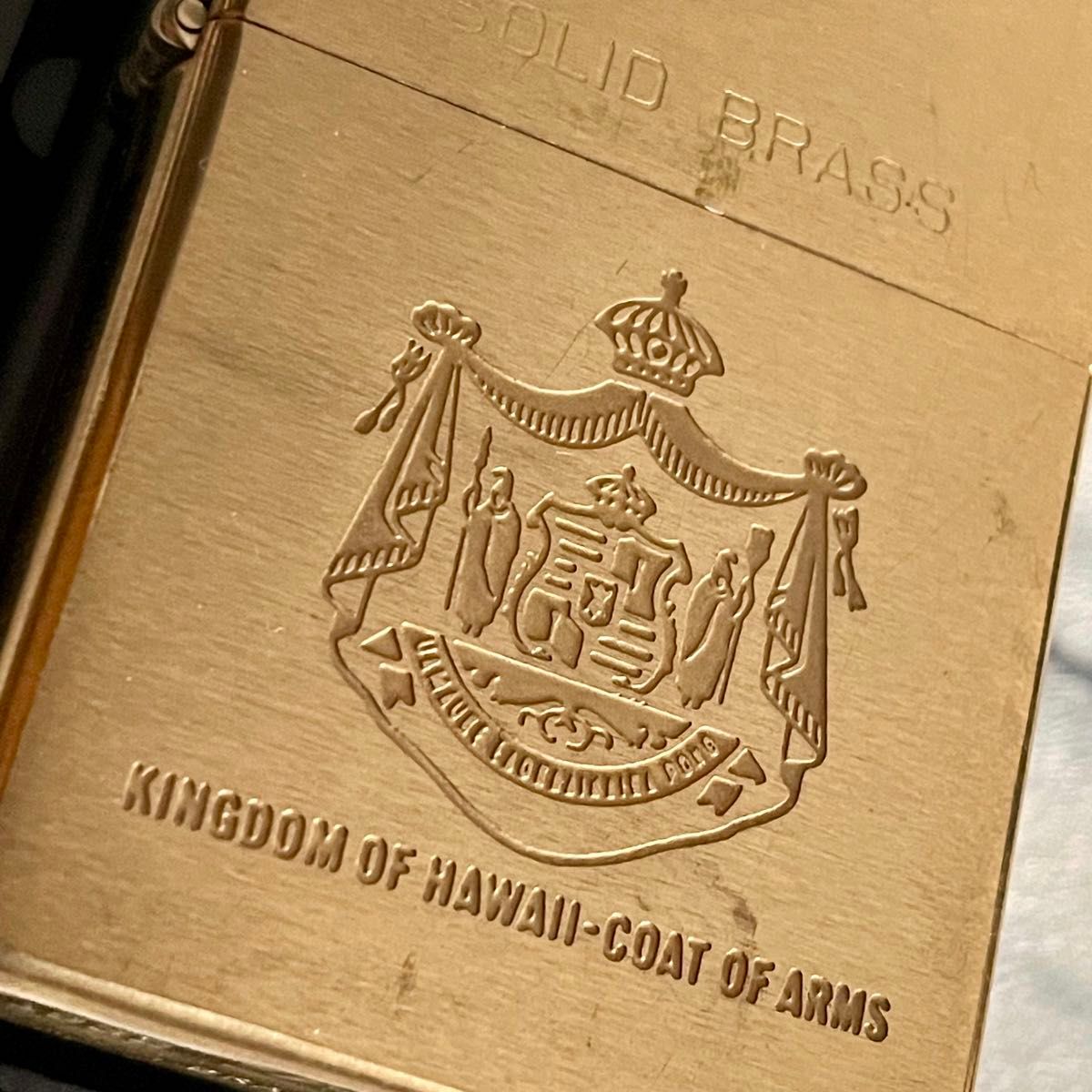 ZIPPOライターSOLID BRASS KINGDOM OF HAWAII-COAT OF ARMS ダブルイヤー オイル付