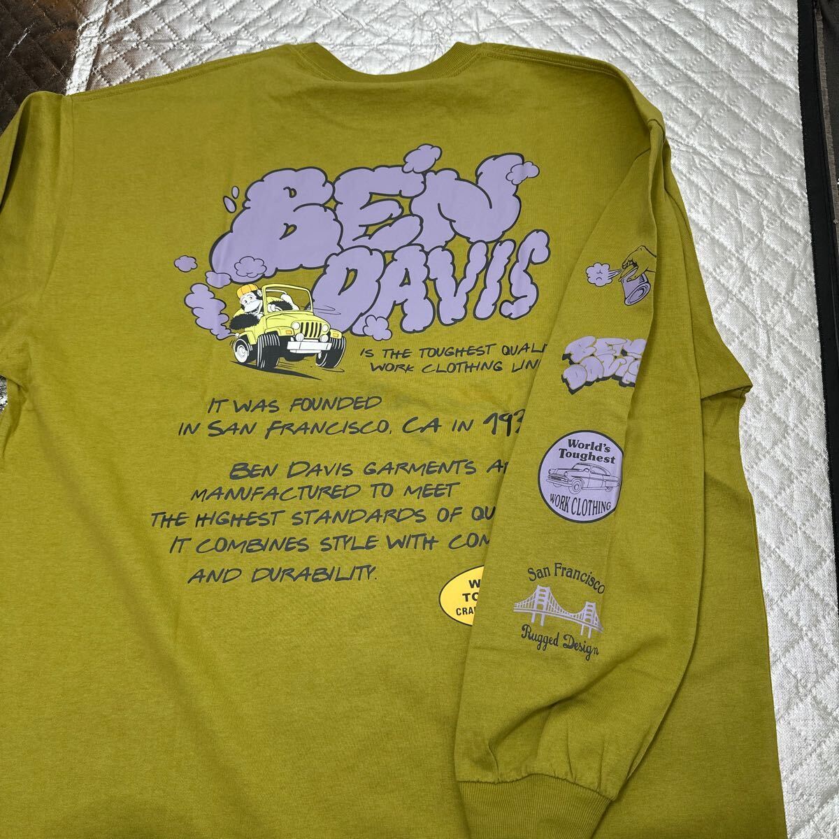 【新品・未使用】[BEN DAVIS/ベンデイビス] 貴重なカラーSMOKE&SCRIPT バックプリント ロングスリーブTシャツ
