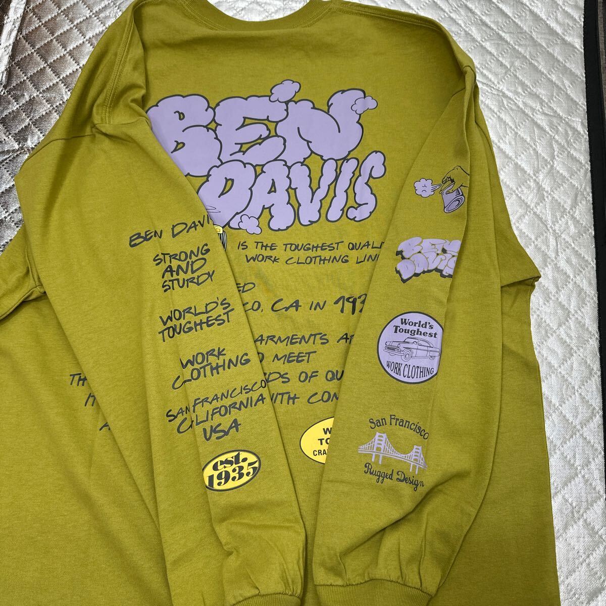 【新品・未使用】[BEN DAVIS/ベンデイビス] 貴重なカラーSMOKE&SCRIPT バックプリント ロングスリーブTシャツ