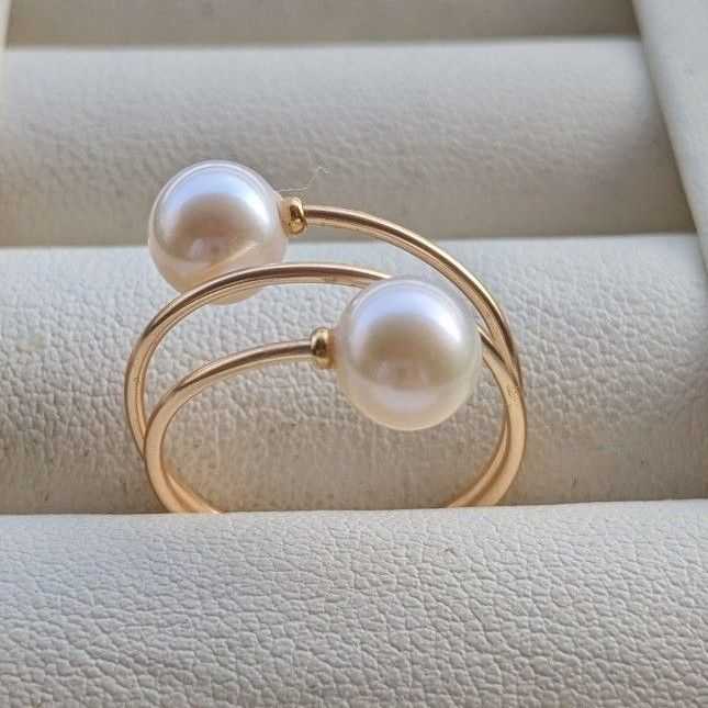 パールリング　指輪　淡水真珠　ダブルパール　ハンドメイド　ワイヤーリング　新品　デイリー　冠婚葬祭 本真珠指輪