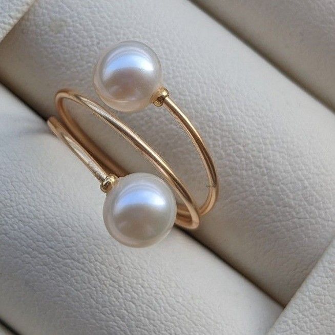パールリング　指輪　淡水真珠　ダブルパール　ハンドメイド　ワイヤーリング　新品　デイリー　冠婚葬祭 本真珠指輪