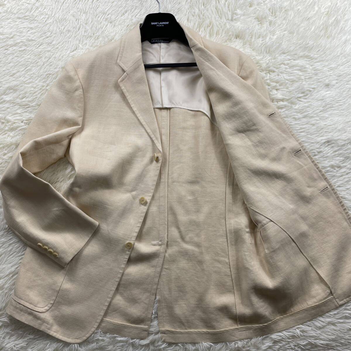 極美品『希少XL』ポロラルフローレン Polo Ralph Lauren テーラードジャケット リネン 100% スーツ 背抜き 麻 ベージュ 白系 メンズの画像1