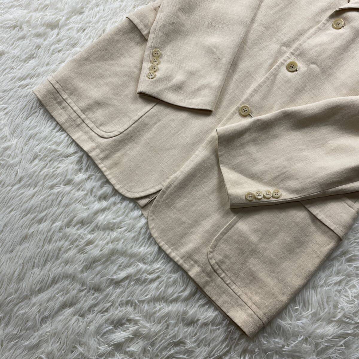 極美品『希少XL』ポロラルフローレン Polo Ralph Lauren テーラードジャケット リネン 100% スーツ 背抜き 麻 ベージュ 白系 メンズ_画像7
