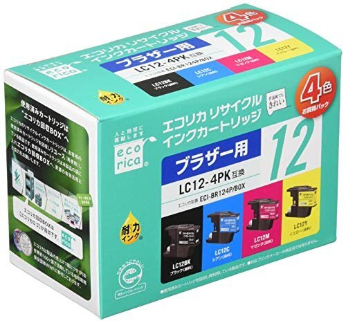 【タイムセール】 エコリカ ブラザー 4色パック LC12－4PK対応リサイクルインクカートリッジ ECI－BR124P／BOXの画像1