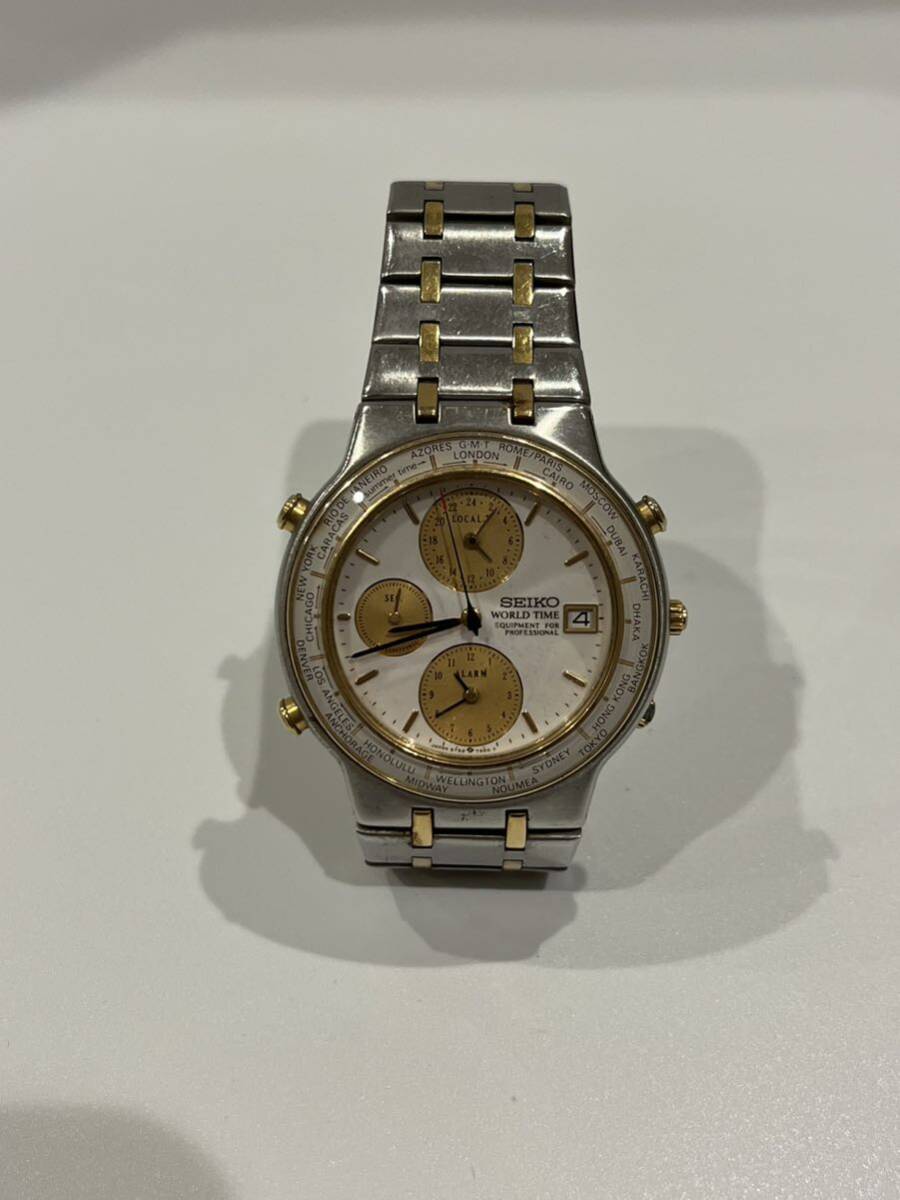【1円〜】セイコー SEIKO 腕時計 WORLD TIME クロノグラフ デイト 管理番号P34の画像1