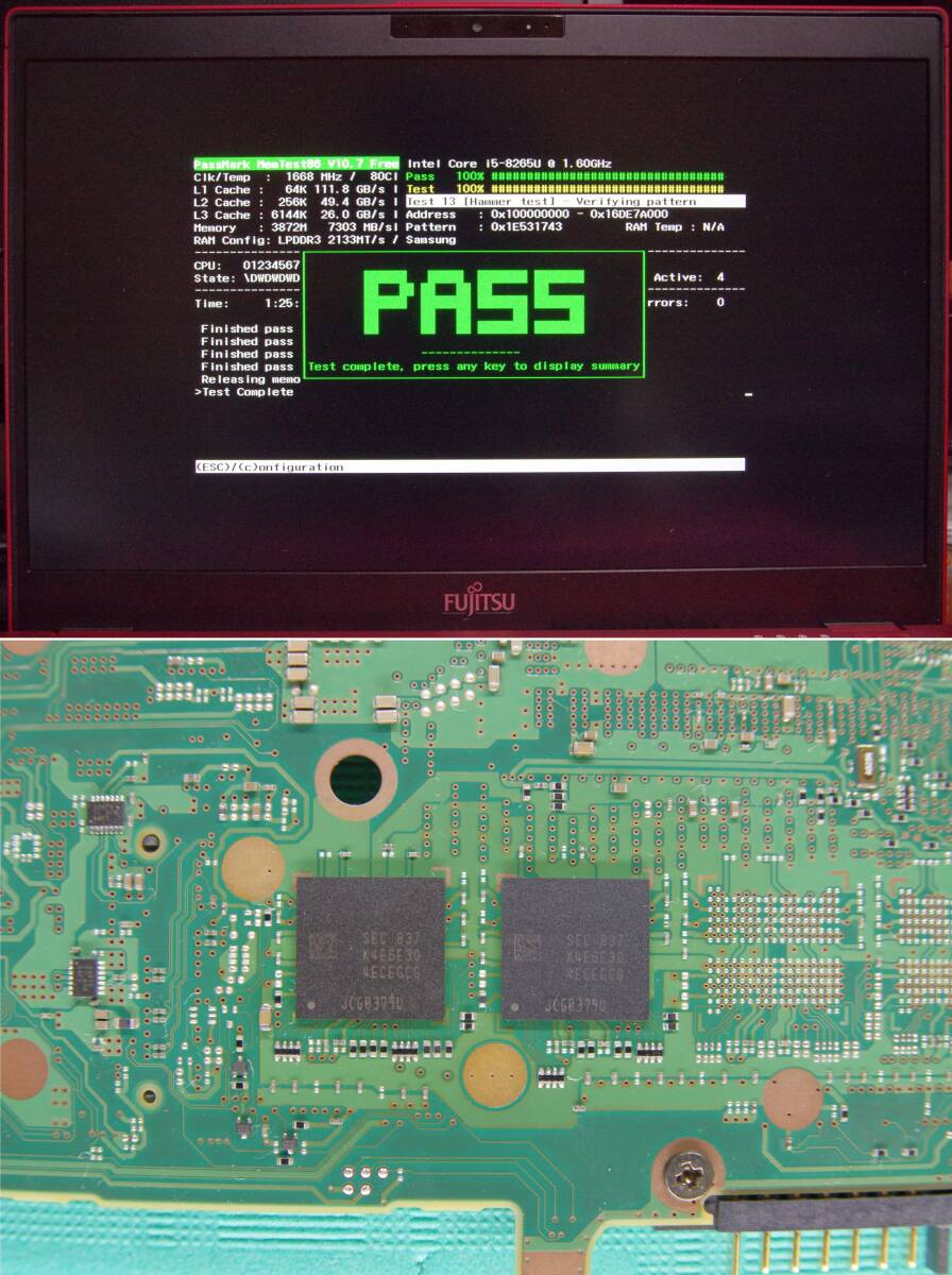 返品可 富士通 Fujitsu LIFEBOOK UH75/C3 FMVU75C3R Core i5-8265U メモリ4GB 修理・改造歴あり 軽量 740g_Memtest86にてメモリの動作確認済み