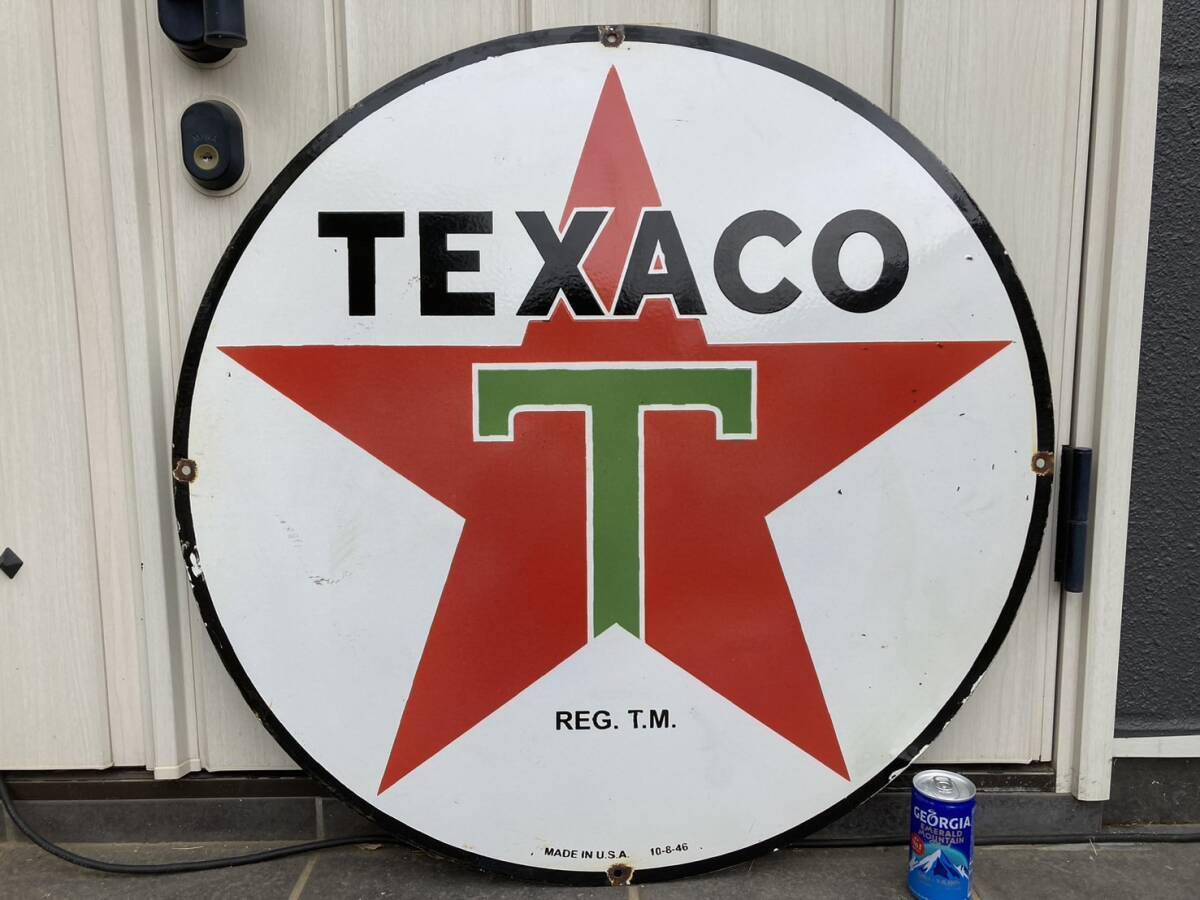 ビンテージ 大型 看板 テキサコ TEXACO 直径76cm / ホーロー看板 ガレージ アメリカ 世田谷ベース 昭和レトロ_画像1