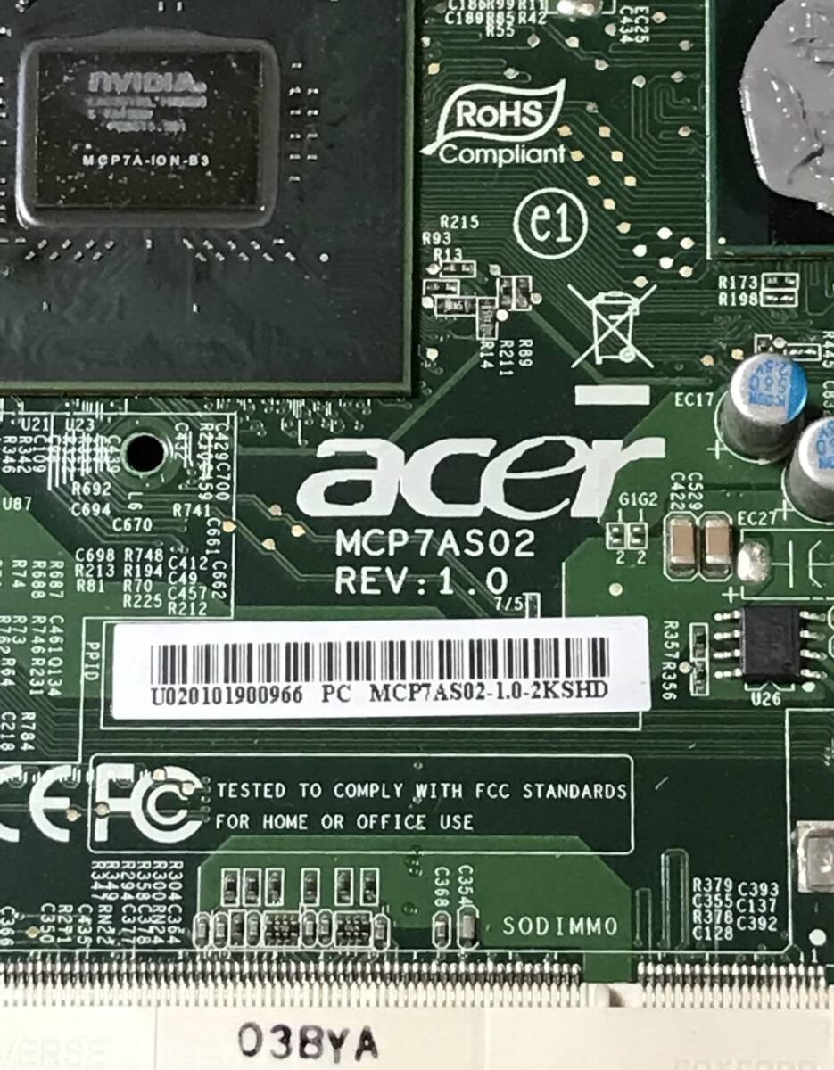 【ジャンク扱】Acer　マザーボード　MCP7AS02　Ver1.0　ファン一式・SW/USB基板付き　Aspire Revo R3600_画像2